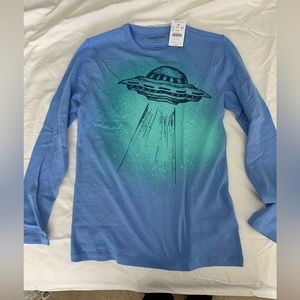 JCrew Crewcuts long sleeve cotton t shirt with spaceship graphic.